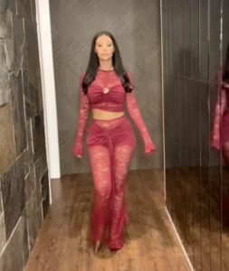 Santiana ekspozon ‘asetet’ në fustan transparent