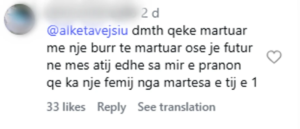 “Je martuar me burrë të martuar”, Alketa Vejsiu i përgjigjet ndjekësit në Instagram