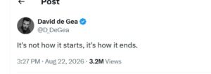 Man. United u mund 2-0, mesazhi i David de Gea pas ndeshjes për ish-klubin e tij bëhet viral (foto)